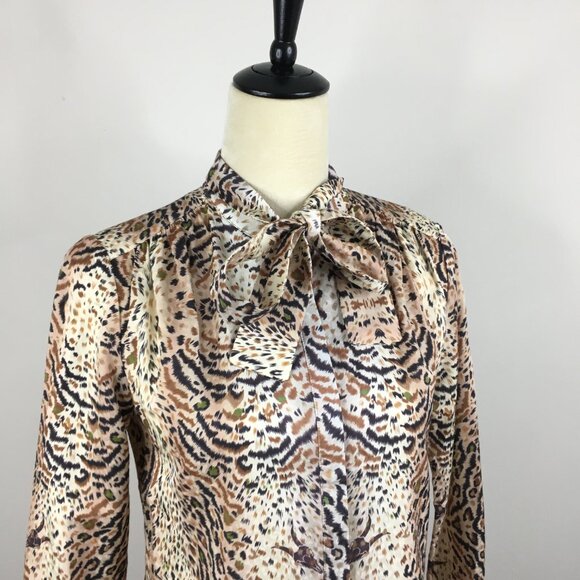 ALL SAINTS Ecru White Print TONI Long Sleeve Arietta Tie Collar Button Shirt - Picture 8 of 13